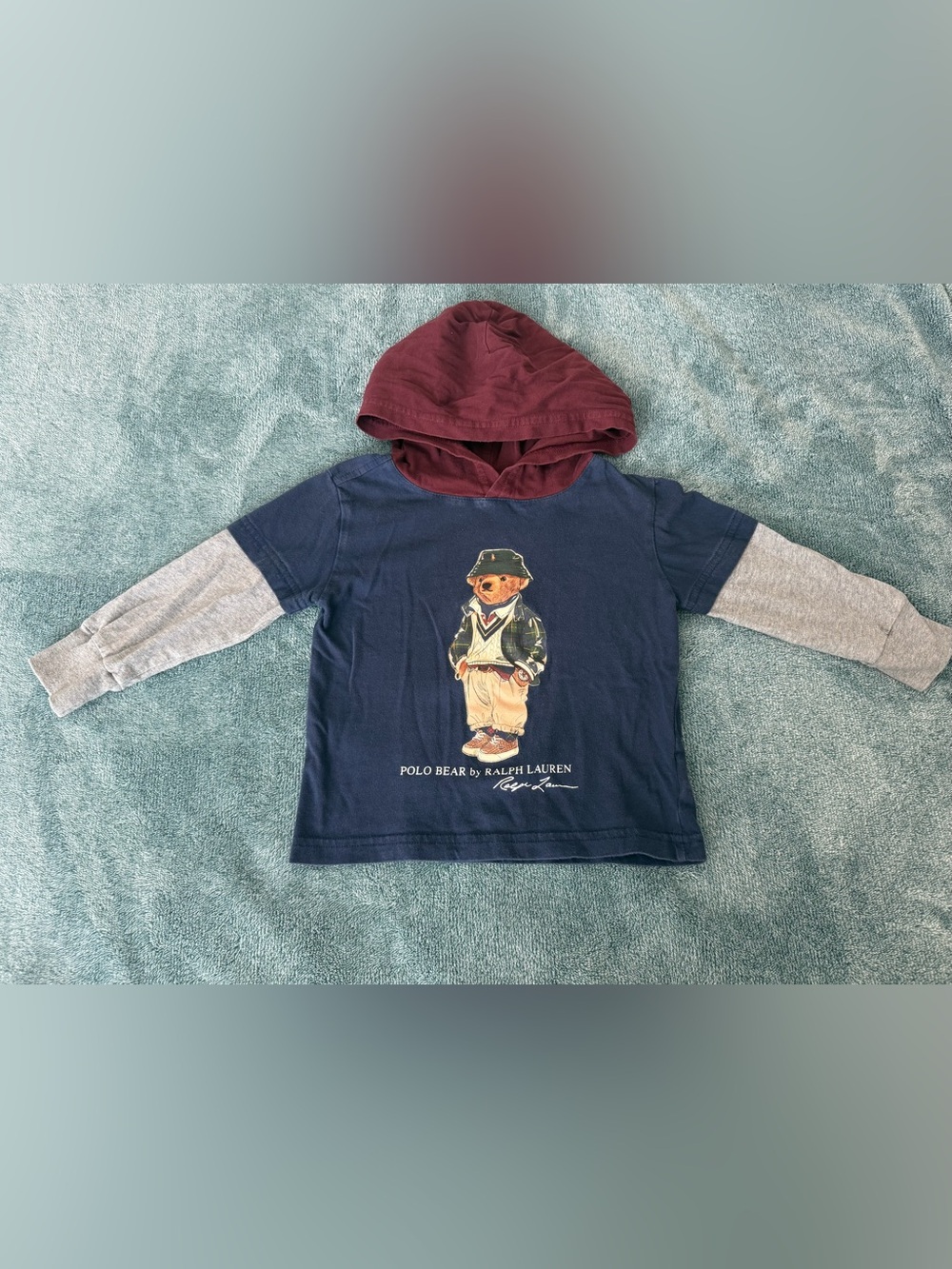 Polo Ralph Lauren Kids Toddler Bear Hoodie Size 2T Fall Navy Gray Maroon